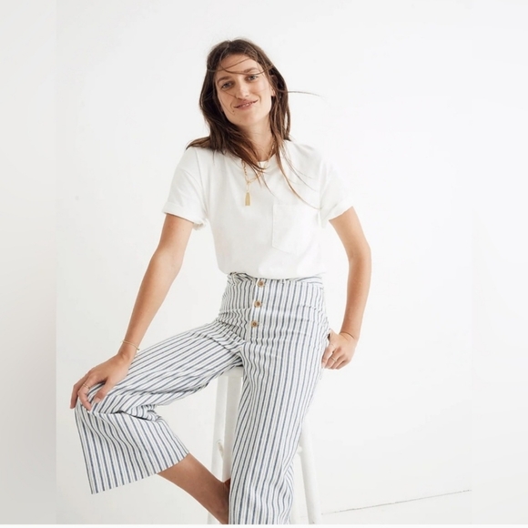 Madewell Emmett Wide Leg Crop Pants in Stripe Button Front Edition Size 29 - Picture 2 of 15